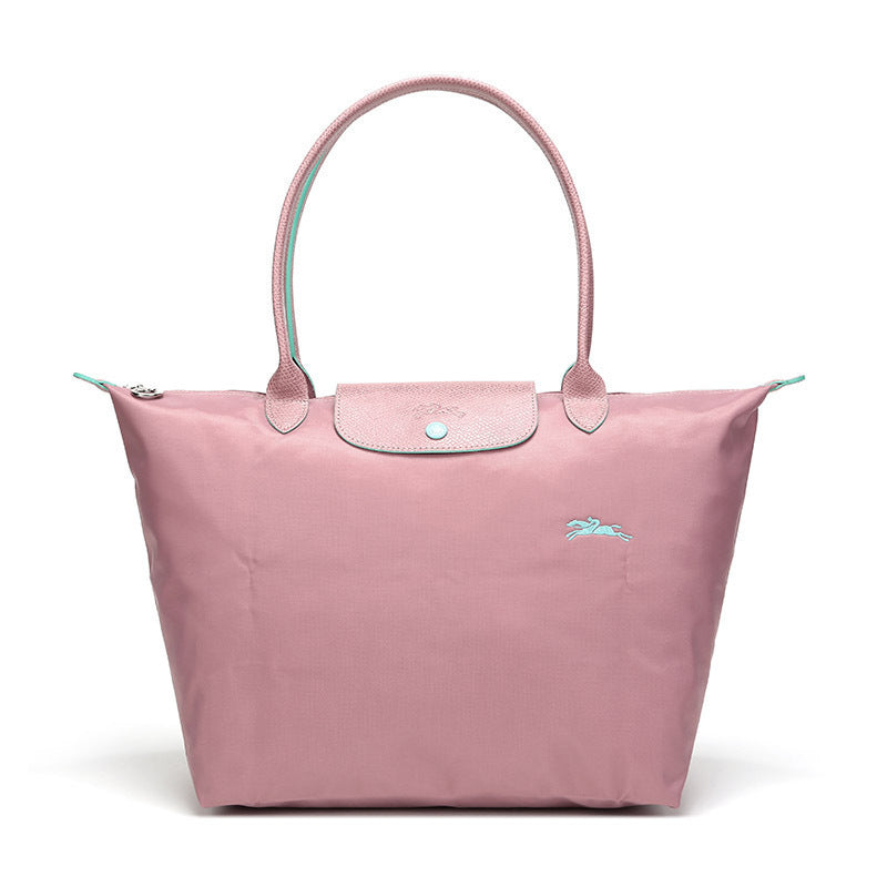 Longchamp M - Rosa com acabamento em verde água