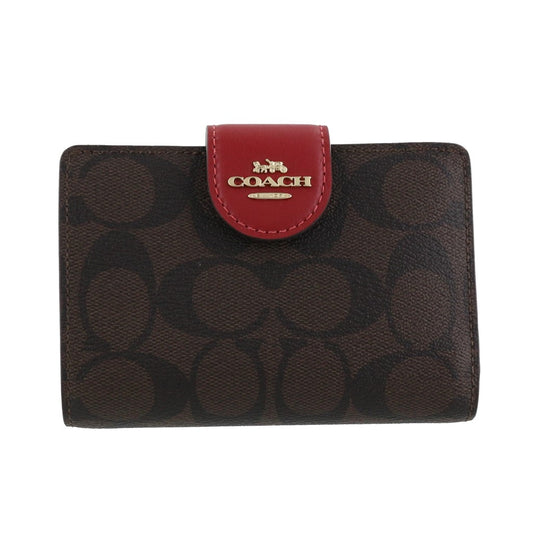 Carteira Coach Corner Zip - Vermelho e castanho escuro