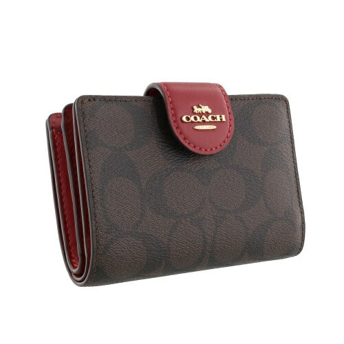 Carteira Coach Corner Zip - Vermelho e castanho escuro