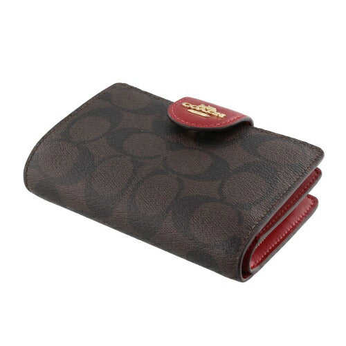 Carteira Coach Corner Zip - Vermelho e castanho escuro