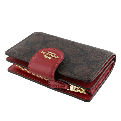 Carteira Coach Corner Zip - Vermelho e castanho escuro