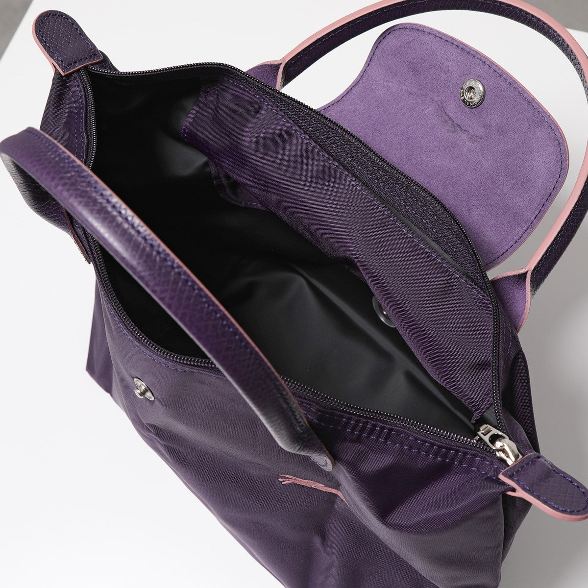Longchamp S - Violeta com acabamento em rosa