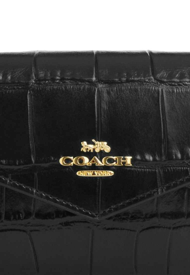 Carteira Coach Mini Envelope With Strap - Preto texturizado