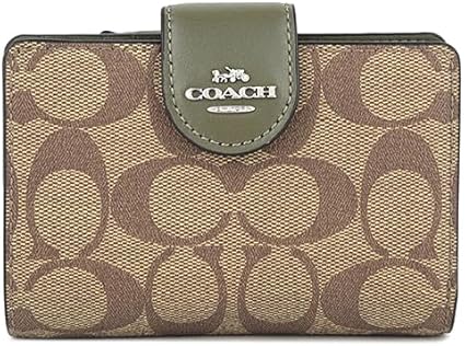 Carteira Coach Corner Zip - Verde musgo e castanho