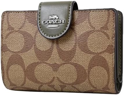 Carteira Coach Corner Zip - Verde musgo e castanho
