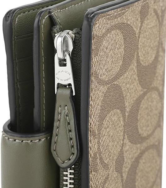 Carteira Coach Corner Zip - Verde musgo e castanho