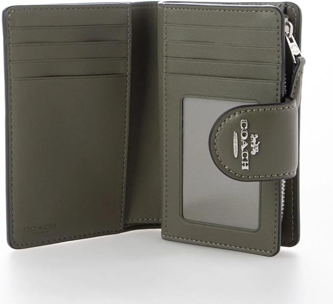 Carteira Coach Corner Zip - Verde musgo e castanho