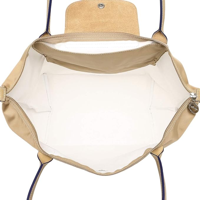 Longchamp M - Bege com acabamento em azul