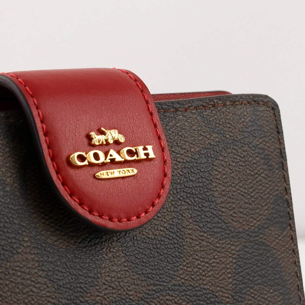 Carteira Coach Corner Zip - Vermelho e castanho escuro