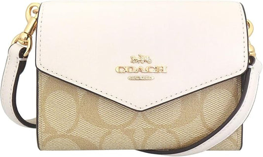 Carteira Coach Mini Envelope With Strap - Branco e bege