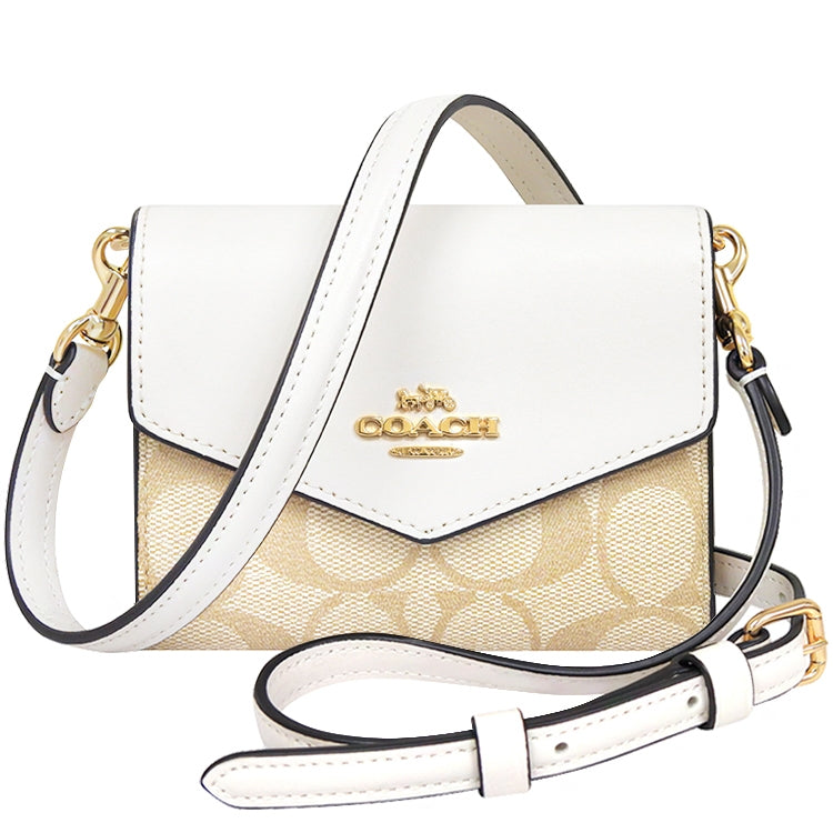Carteira Coach Mini Envelope With Strap - Branco e bege