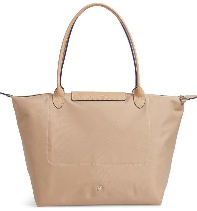 Longchamp L - Bege com acabamento em azul
