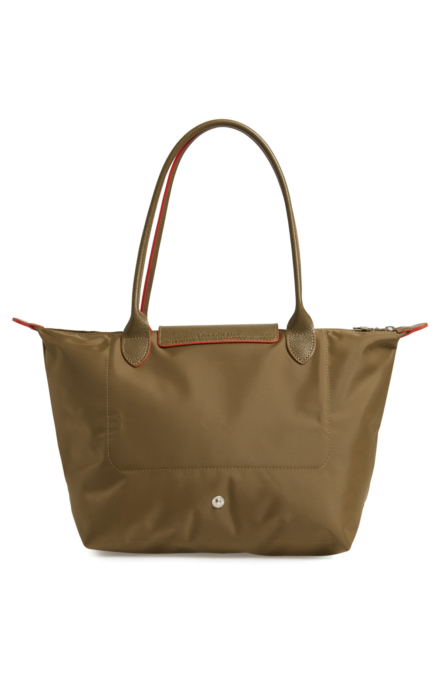 Longchamp M - Verde oliva com acabamento em vermelho