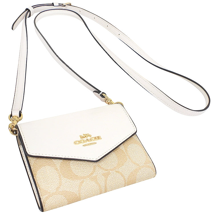 Carteira Coach Mini Envelope With Strap - Branco e bege
