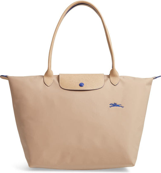 Longchamp L - Bege com acabamento em azul