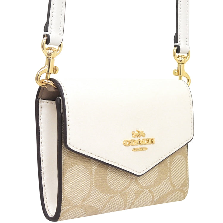 Carteira Coach Mini Envelope With Strap - Branco e bege