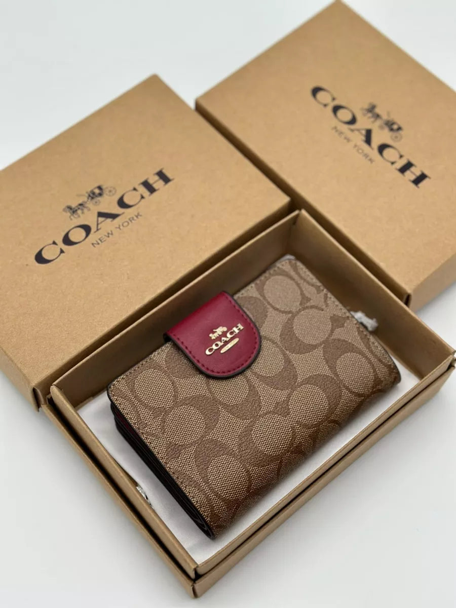 Carteira Coach Corner Zip - Vermelho e castanho