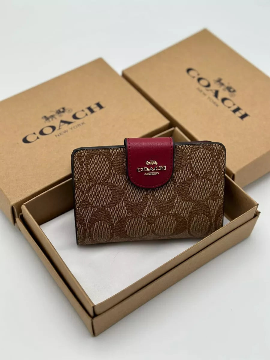Carteira Coach Corner Zip - Vermelho e castanho