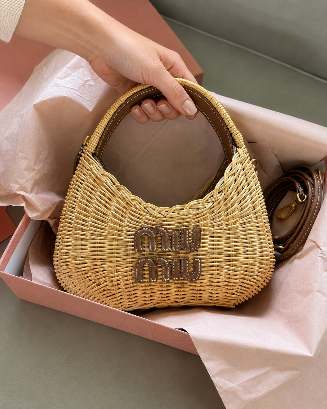 Miu Miu Wander Wicker Handbag