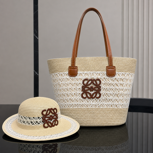 Loewe Anagram em Palha - Conjunto  Mala Tote e Chapéu