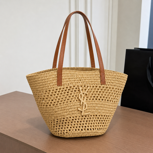 Saint Laurent Panier Small em Ráfia