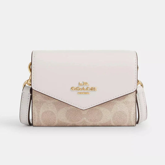 Carteira Coach Mini Envelope With Strap - Branco e castanho claro
