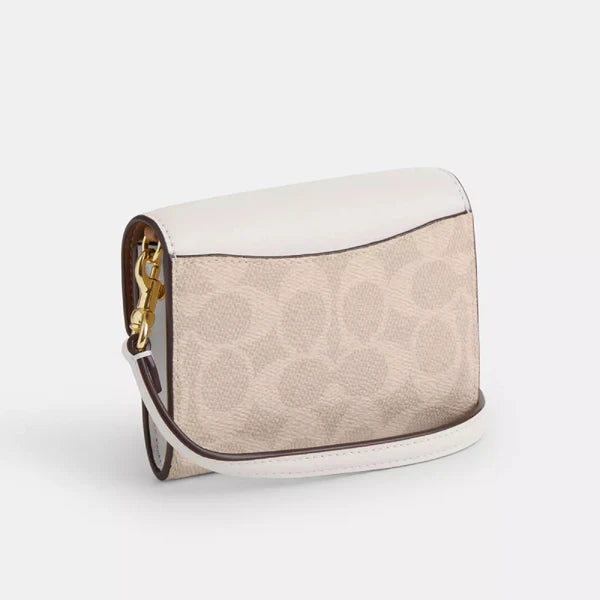 Carteira Coach Mini Envelope With Strap - Branco e castanho claro