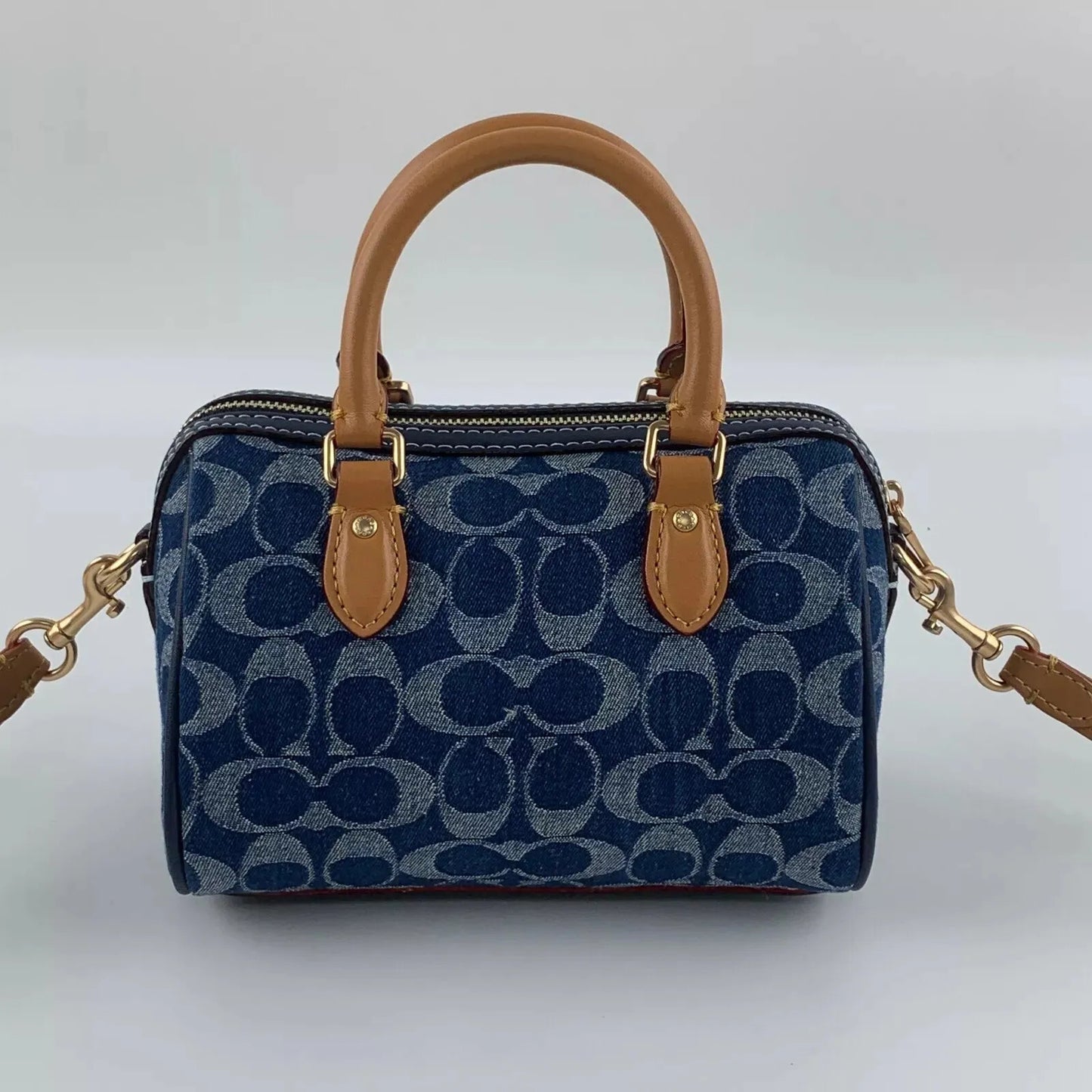 Coach Mini Rowan Satchel - Azul jeans com camel