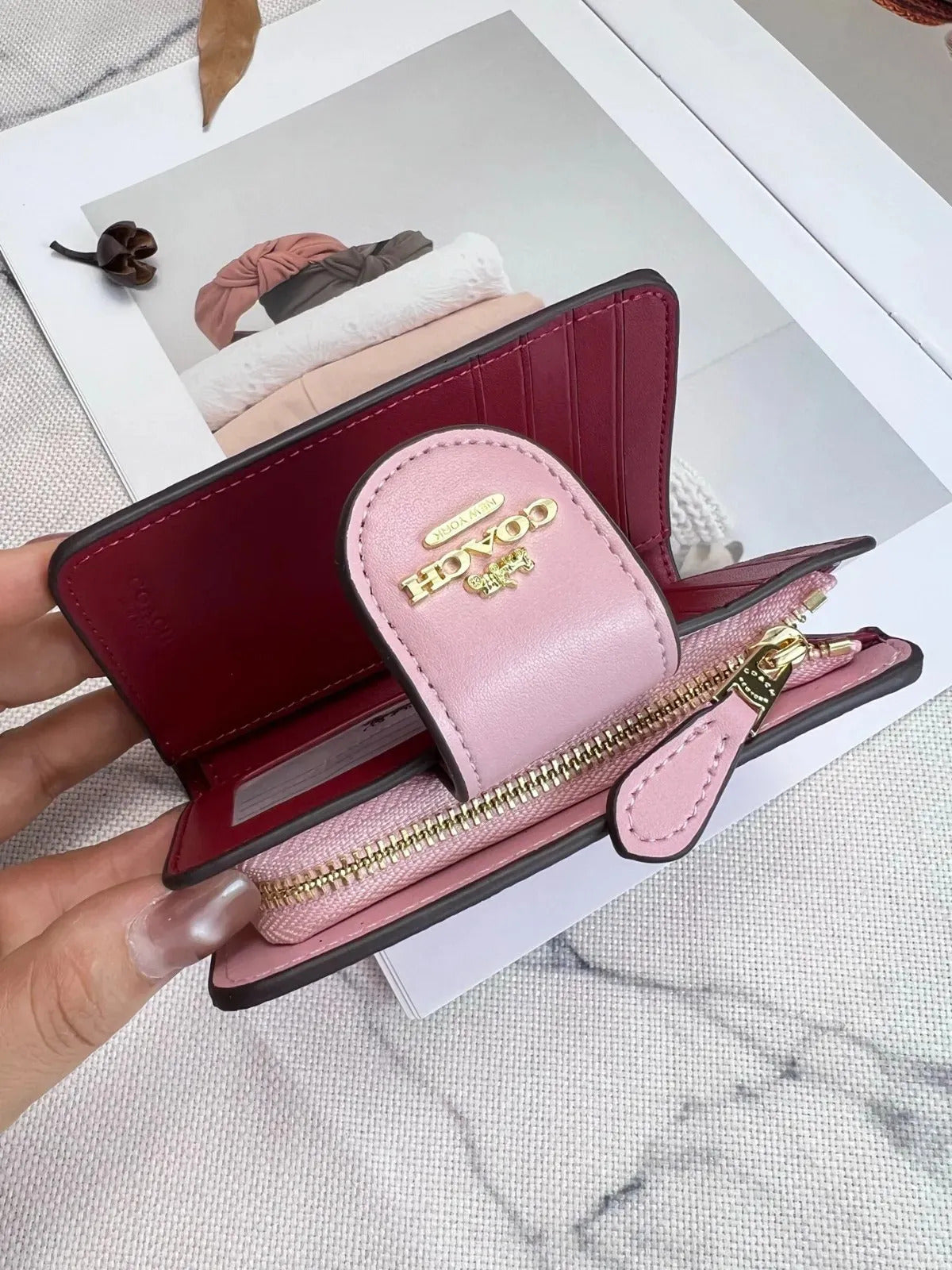 Carteira Coach Corner Zip - Rosa