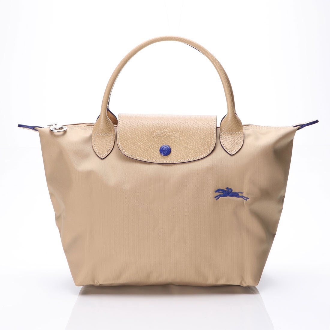 Longchamp S - Bege com acabamento em azul