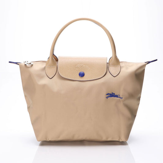 Longchamp S - Bege com acabamento em azul
