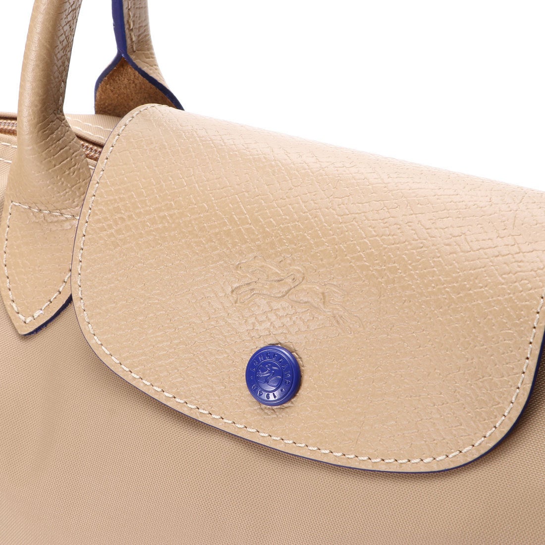 Longchamp S - Bege com acabamento em azul