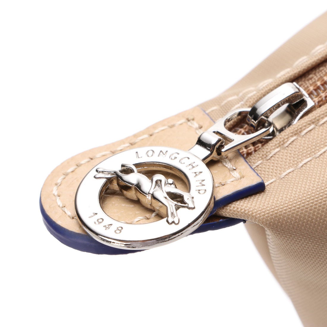 Longchamp S - Bege com acabamento em azul