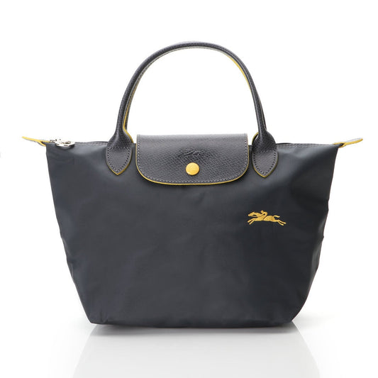 Longchamp S - Cinza escuro com acabamento em amarelo