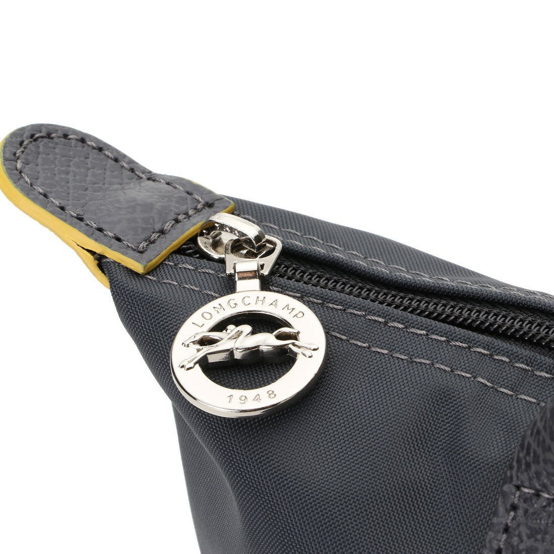 Longchamp S - Cinza escuro com acabamento em amarelo