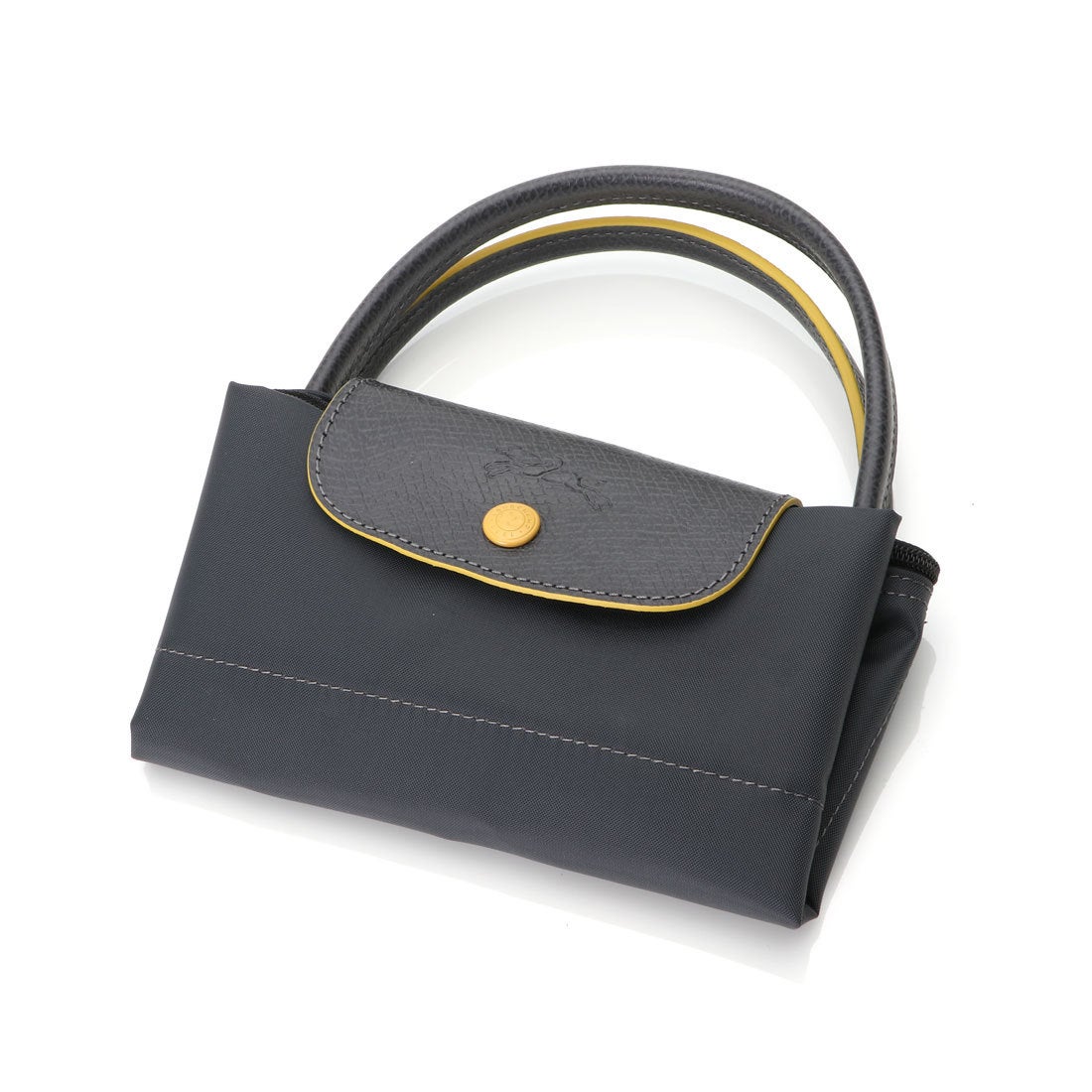 Longchamp S - Cinza escuro com acabamento em amarelo