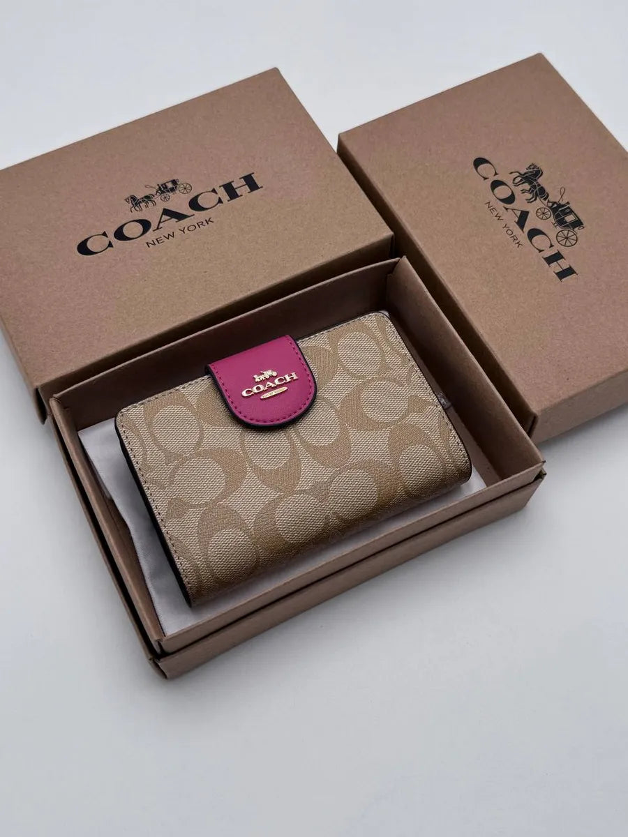 Carteira Coach Corner Zip - Rosa e bege