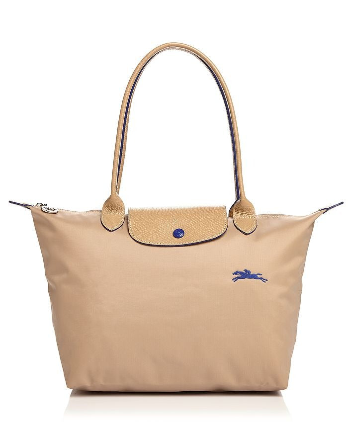 Longchamp M - Bege com acabamento em azul