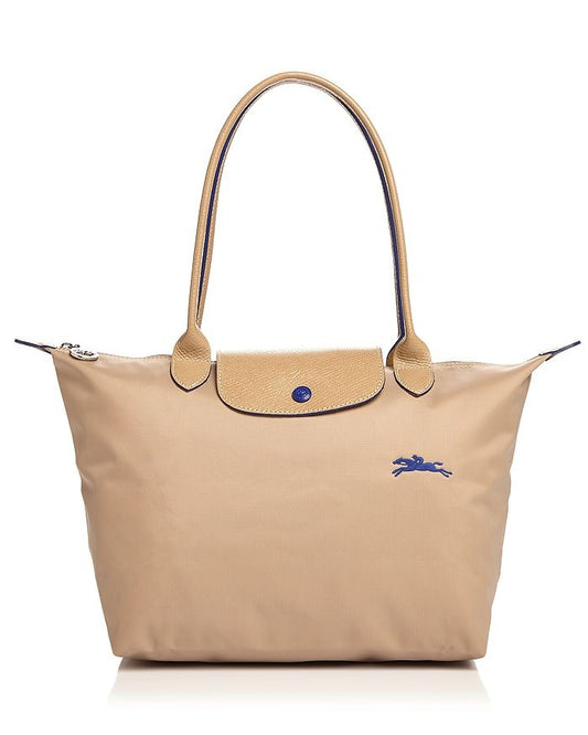 Longchamp M - Bege com acabamento em azul