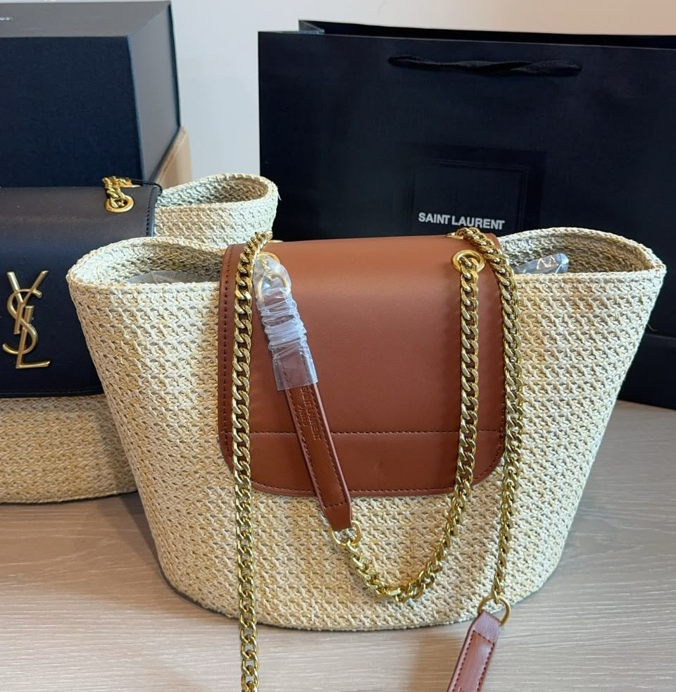 Saint Laurent Manon em Ráfia – Bolsa transversal
