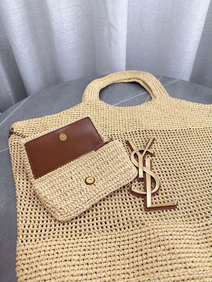 Saint Laurent Icare Maxi em Ráfia – Natural