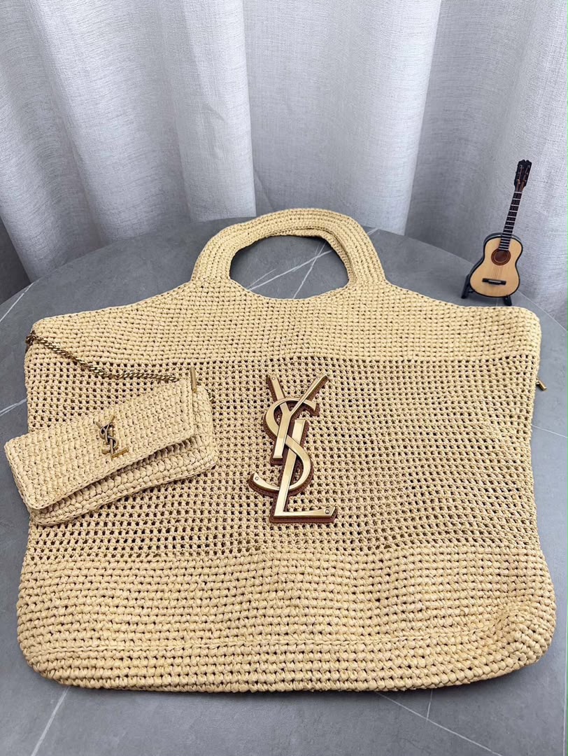 Saint Laurent Icare Maxi em Ráfia – Natural