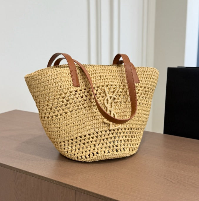 Saint Laurent Panier Small em Ráfia