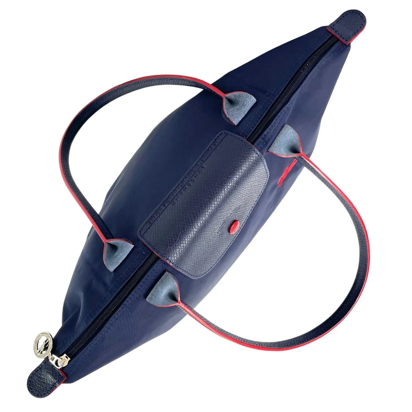 Longchamp M - Azul marinho com acabamento em vermelho