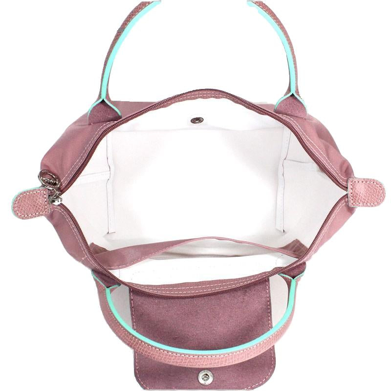 Longchamp S - Rosa com acabamento em verde água