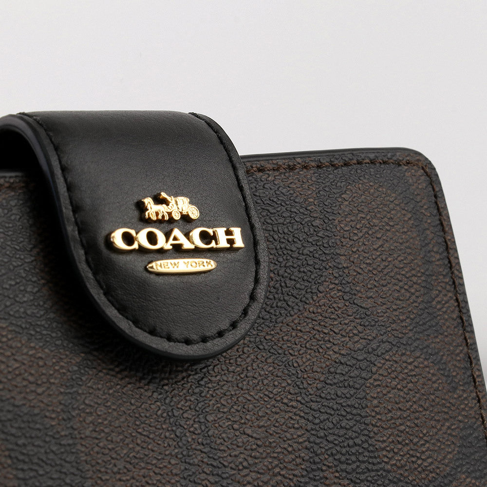 Carteira Coach Corner Zip - Preto e castanho escuro