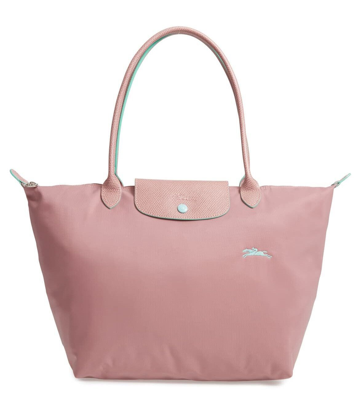 Longchamp L - Rosa com acabamento em verde água