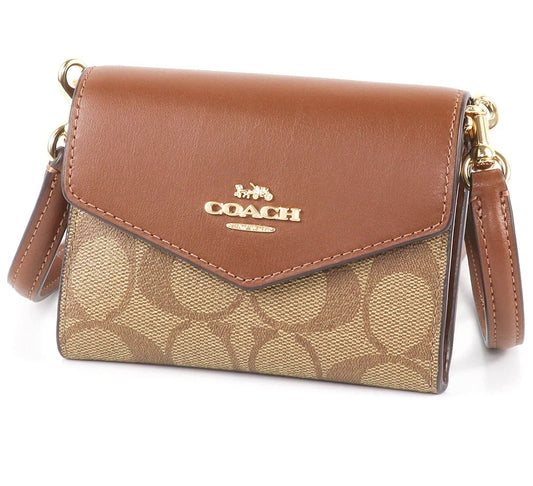 Carteira Coach Mini Envelope With Strap - Castanho conhaque