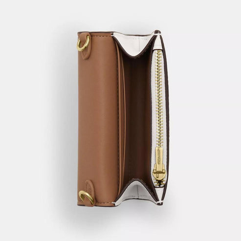 Carteira Coach Mini Envelope With Strap - Branco e castanho claro