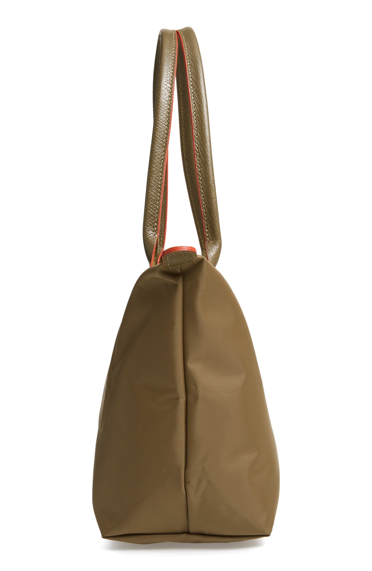 Longchamp M - Verde oliva com acabamento em vermelho